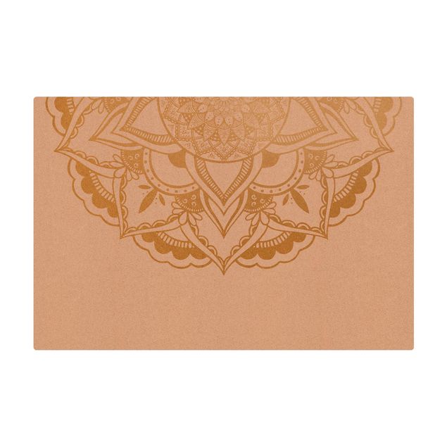 Tappetino di sughero - Fiore mandala semicerchio in oro e bianco - Formato orizzontale 3:2