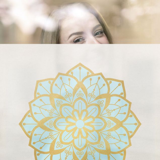 Pellicole per vetro Illustrazione di mandala con fiore celeste e oro