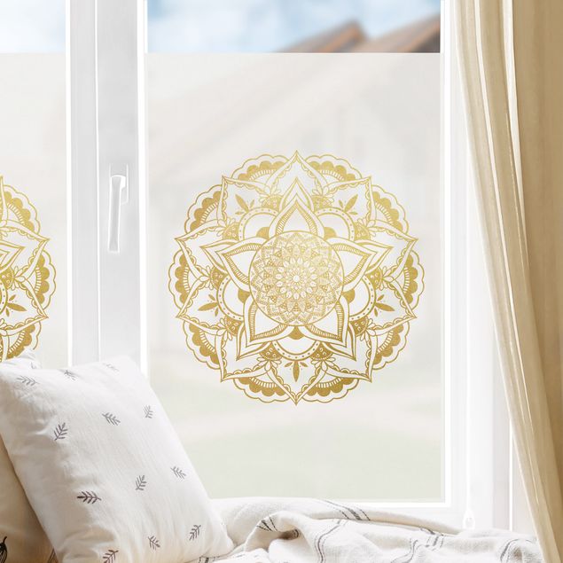 Pellicola per vetri con disegni Illustrazione ornamentale di mandala in bianco e oro