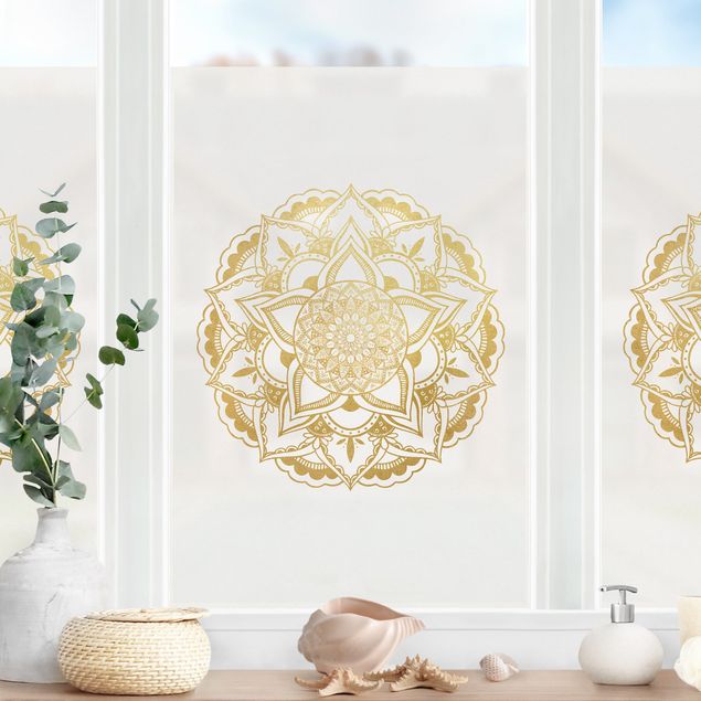 Pellicola per vetri per salone Illustrazione ornamentale di mandala in bianco e oro
