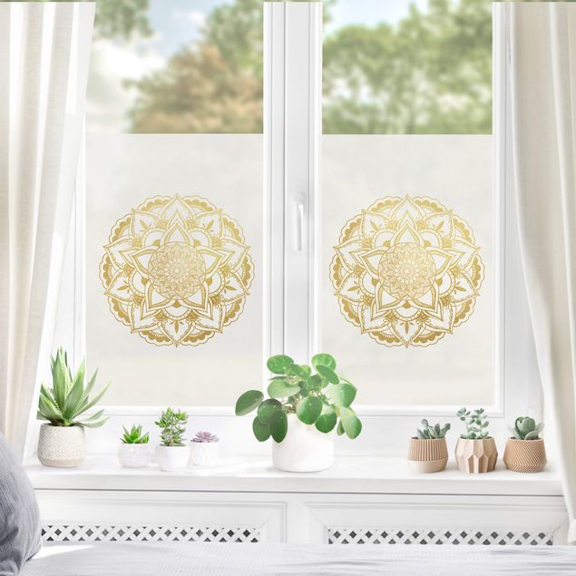 Pellicola per vetri oro Illustrazione ornamentale di mandala in bianco e oro