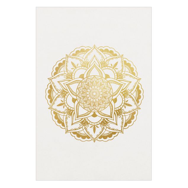 Pellicola vetro Illustrazione ornamentale di mandala in bianco e oro