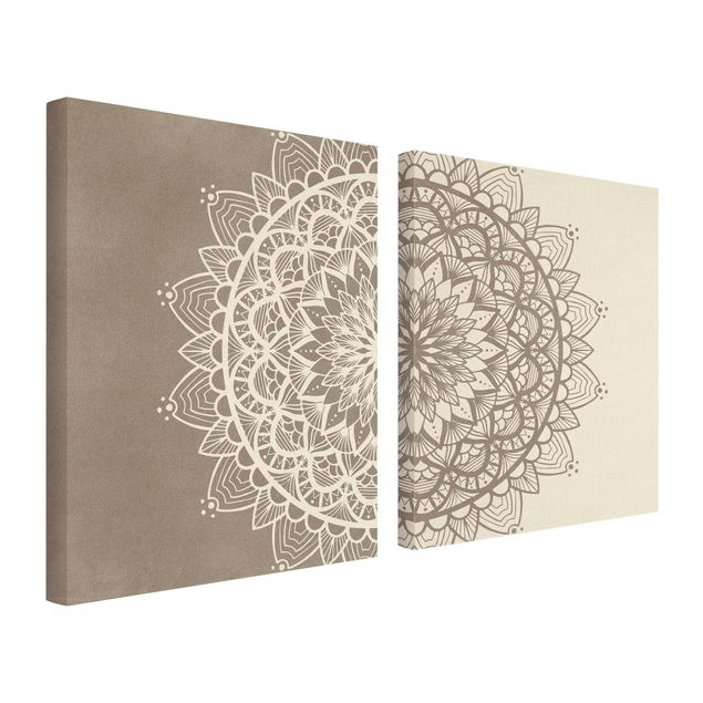 Stampa su tela - Mandala Illustrazione Shabby Set Beige Bianco - Verticale 4:3