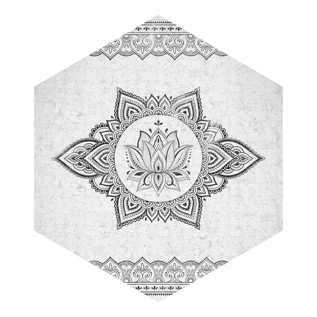 Fotomurale esagonale autoadesivo - Mandala con loto effetto cemento