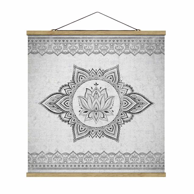 Foto su tessuto da parete con bastone - Mandala con loto effetto cemento - Quadrato 1:1