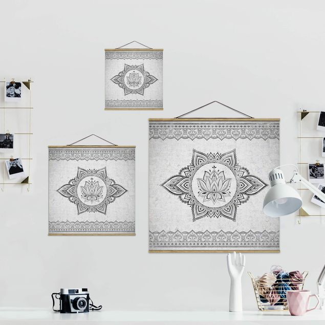 Foto su tessuto da parete con bastone - Mandala con loto effetto cemento - Quadrato 1:1