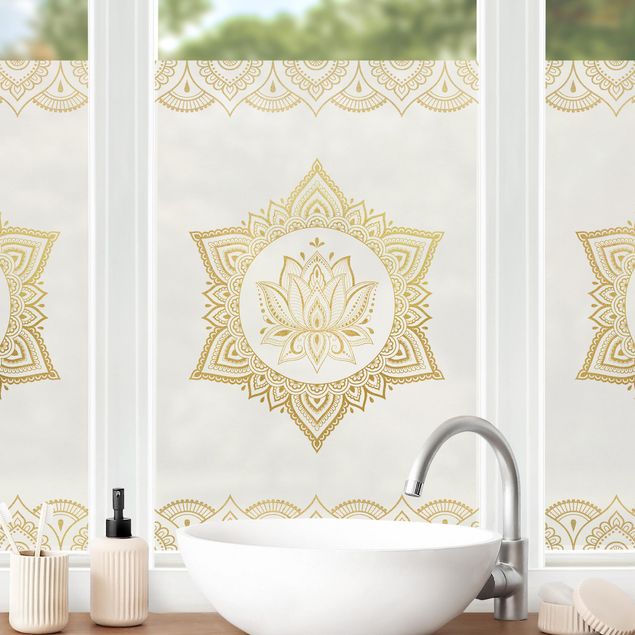 Pellicola per vetri con disegni Illustrazione ornamentale mandala con loto bianco e oro