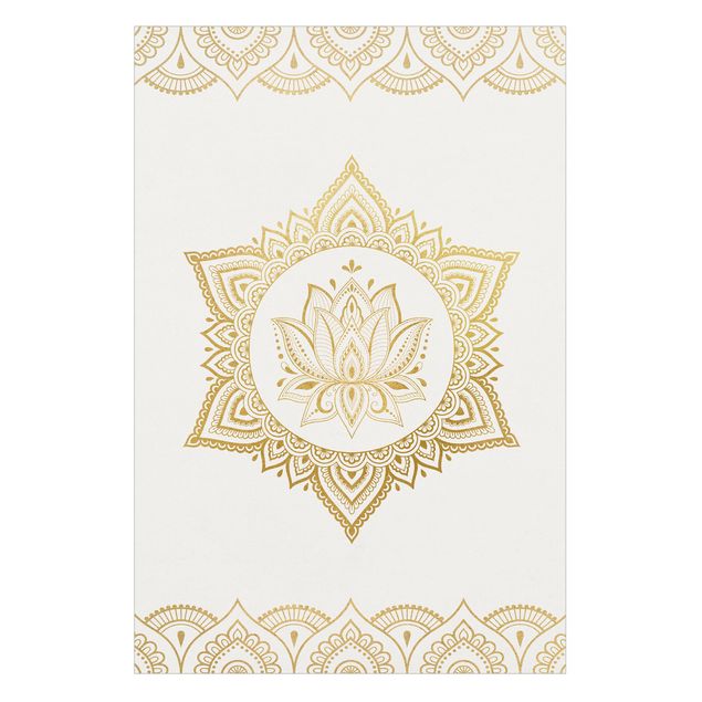Pellicola vetro Illustrazione ornamentale mandala con loto bianco e oro