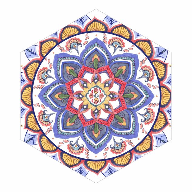 Carta da parati esagonale adesiva con disegni - Mandala meditazione Chakra