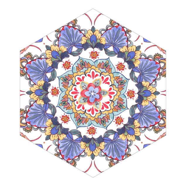 Carta da parati esagonale adesiva con disegni - Mandala meditazione Hatha