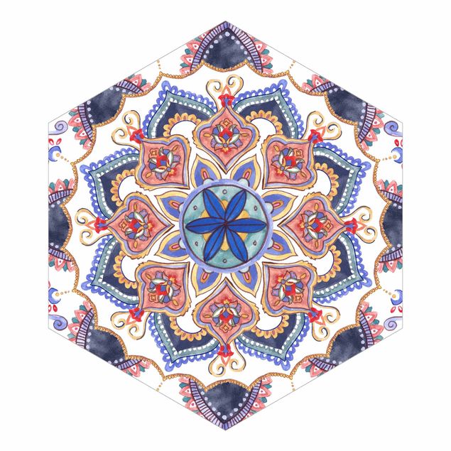 Carta da parati esagonale adesiva con disegni - Mandala meditazione Mantra