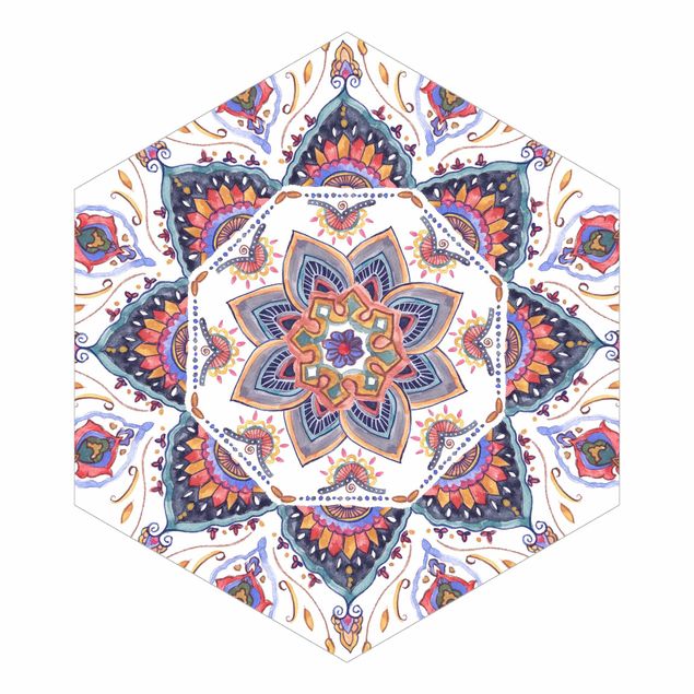 Carta da parati esagonale adesiva con disegni - Mandala meditazione