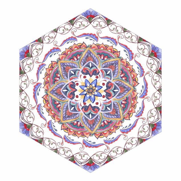 Carta da parati esagonale adesiva con disegni - Mandala meditazione Pranayama