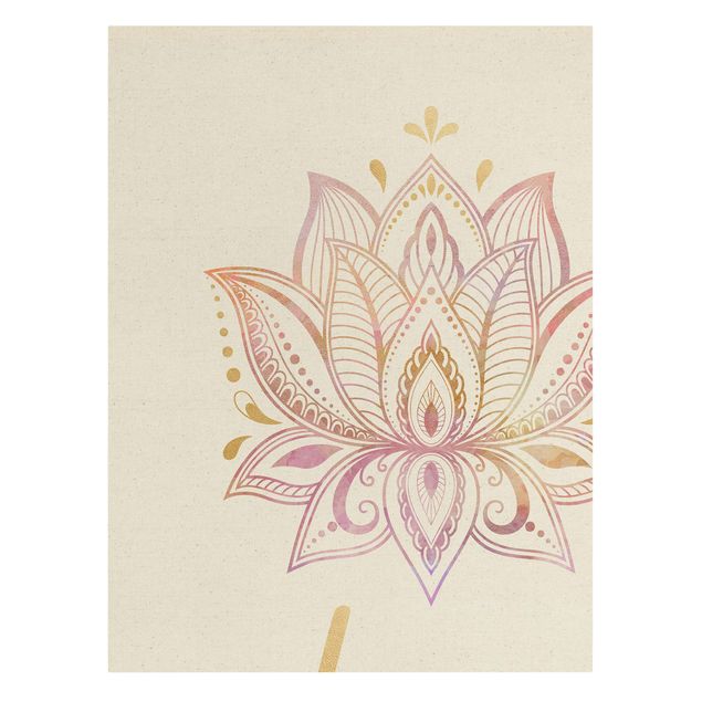 Quadro su tela naturale - Set mandala namaste loto in oro e rosa - Formato verticale 3:4