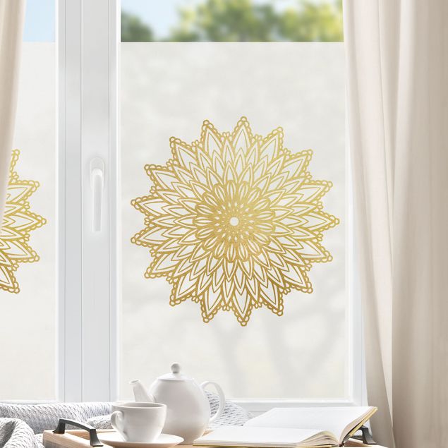 Pellicola per vetri con disegni Illustrazione di mandala sole bianco e oro