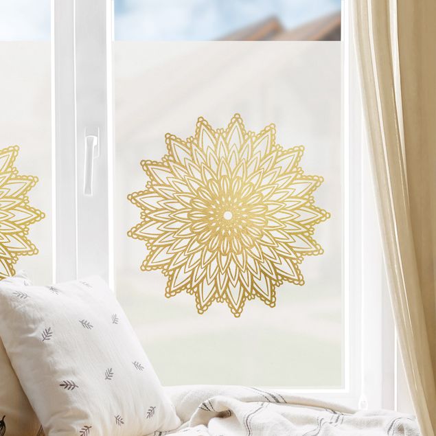 Pellicola per vetri per salone Illustrazione di mandala sole bianco e oro
