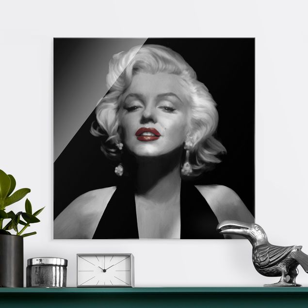 Lavagna magnetica vetro Marilyn con le labbra rosse