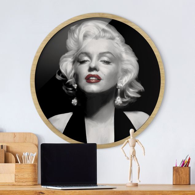 Poster con cornice rotonda Marilyn con le labbra rosse