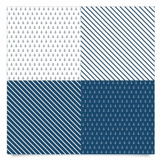 Pellicola adesiva - Set di quadrati e ancore marittime - bianco polare blu di prussia