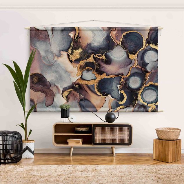 Arazzi da parete moderno Marmo acquerello con oro
