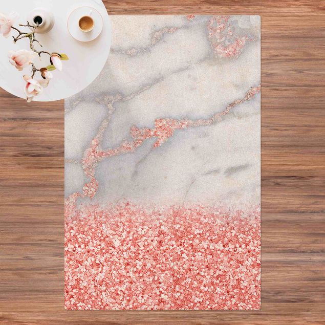 Tappeti bagno moderni Effetto marmo con coriandoli rosa chiaro