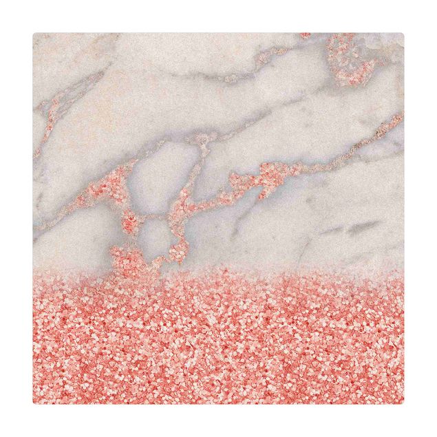 Tappetino di sughero - Effetto marmo con coriandoli rosa - Quadrato 1:1