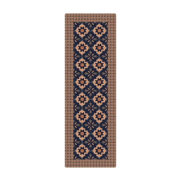 Tappetino di sughero - Piastrelle marocchine in acquerello blu con cornice di mattonelle - Formato verticale 1:2