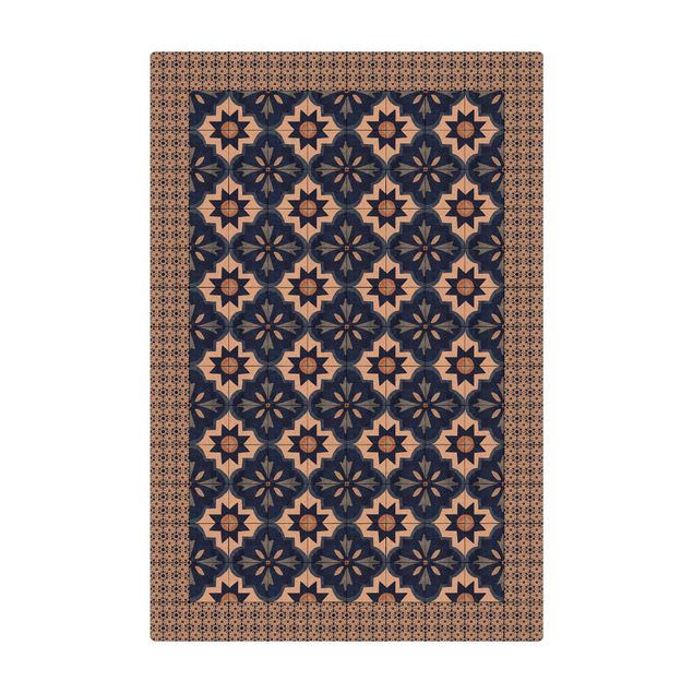 Tappetino di sughero - Piastrelle marocchine in acquerello blu con cornice di mattonelle - Formato verticale 2:3