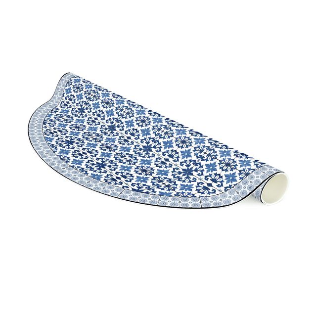 Tapetti blu Piastrelle marocchine Impronta floreale con cornice di piastrelle