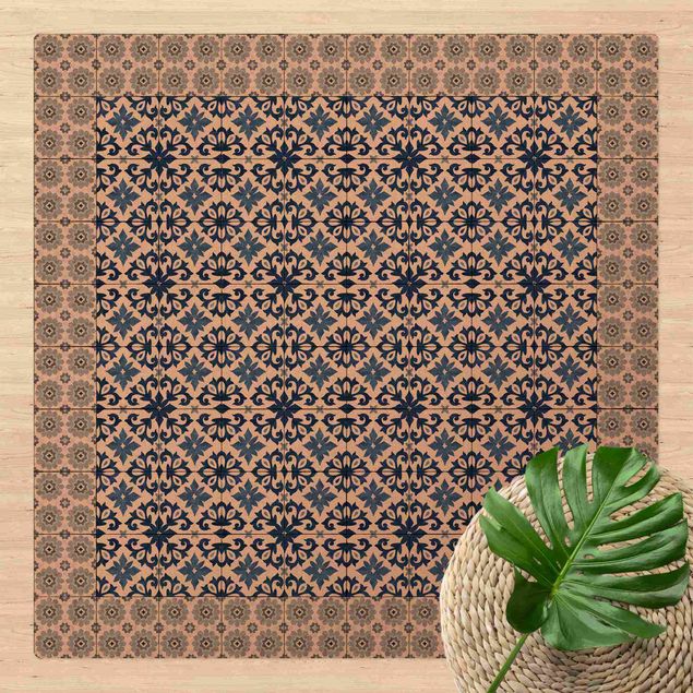Tappeti moderni Piastrelle marocchine Impronta floreale con cornice di piastrelle