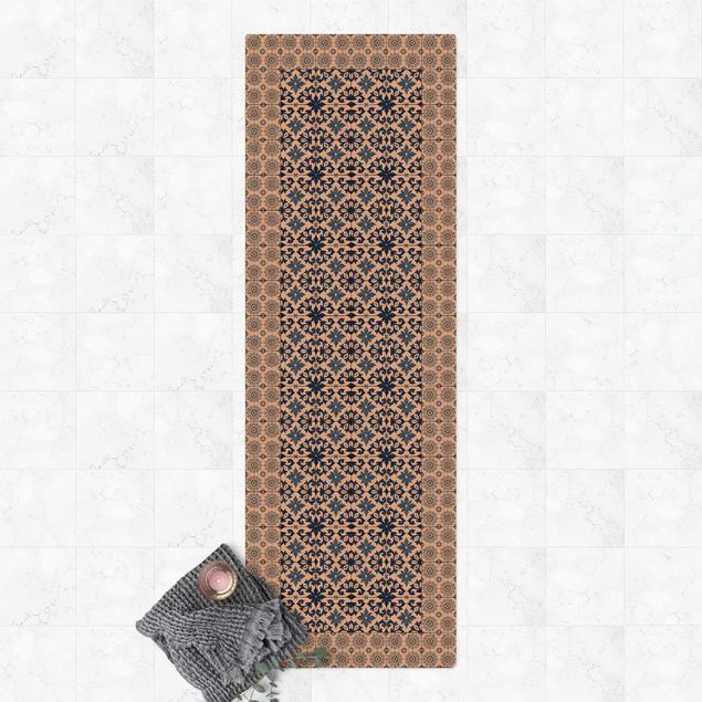 Tappeti moderni Piastrelle marocchine Impronta floreale con cornice di piastrelle