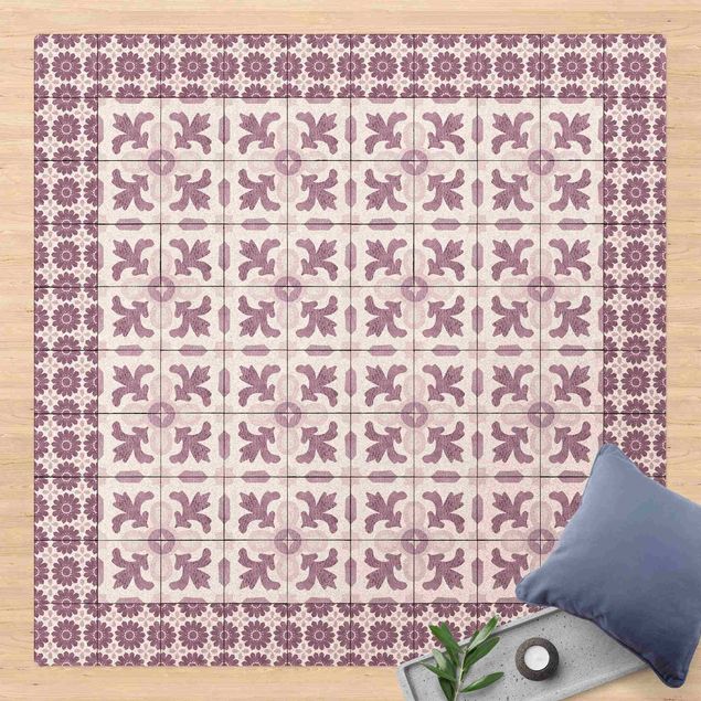Tappeti moderni Piastrelle marocchine con ornamenti con cornice per piastrelle