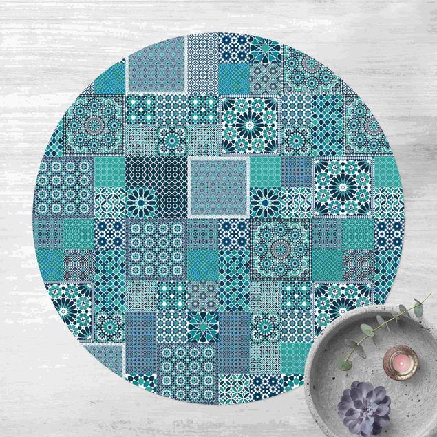 Tappeti per esterni Piastrelle mosaico marocchino blu turchese
