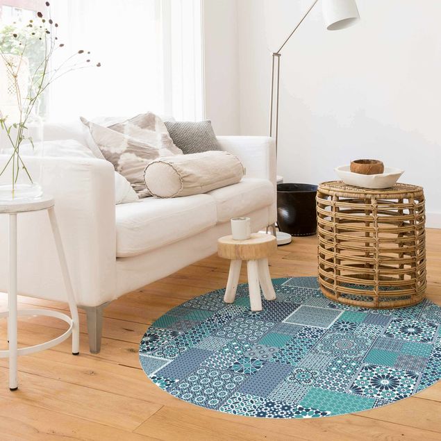 Tappeti moderni soggiorno Piastrelle mosaico marocchino blu turchese