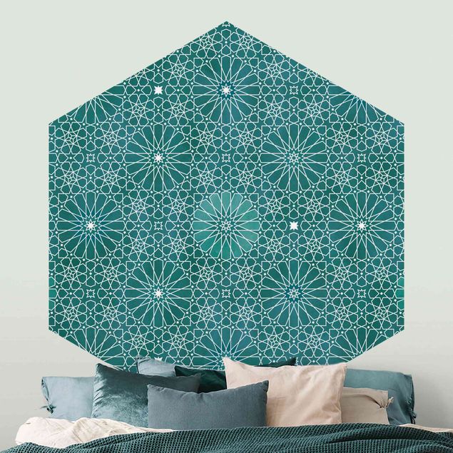 carta da parati camera da letto turchese Motivo floreale marocchino