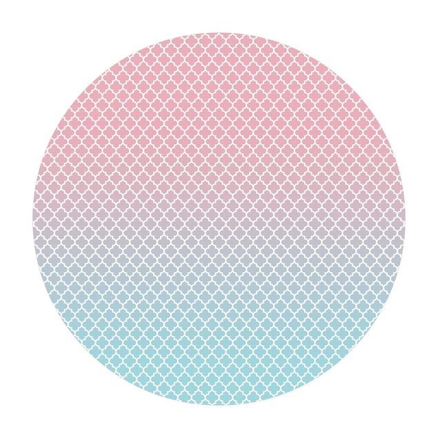 Tappeto in vinile rotondo - Trama marocchina con gradiente cromatico rosa e blu
