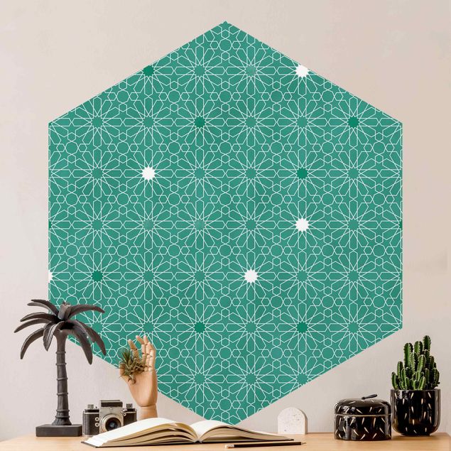 carta da parati camera da letto turchese Motivo a stelle marocchine