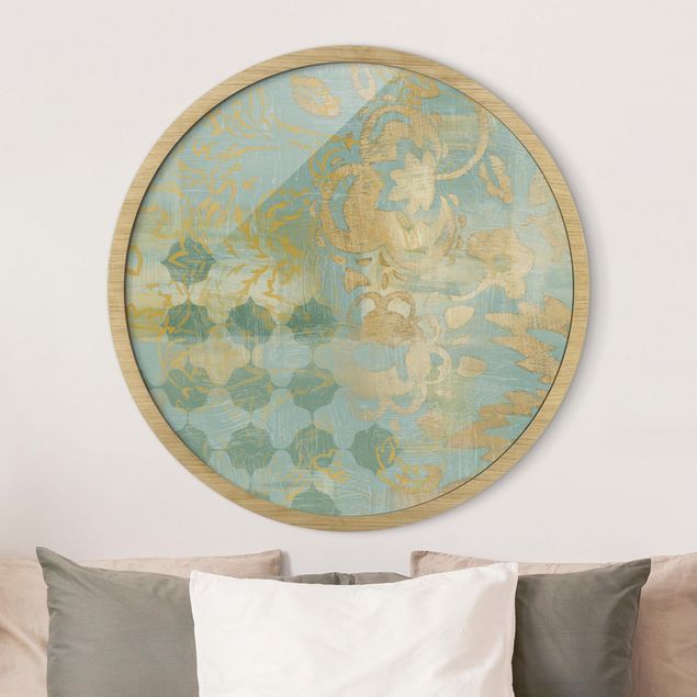 Poster con cornice rotonda Collage marocchino in oro e turchese II