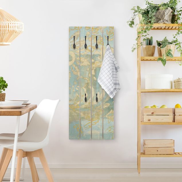 Appendiabiti in legno - Collage marocchino in oro e turchese