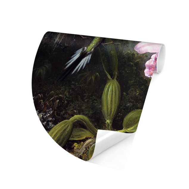 Fotomurale rotondo Martin Johnson Heade - Natura morta con un'orchidea e una coppia di colibrì