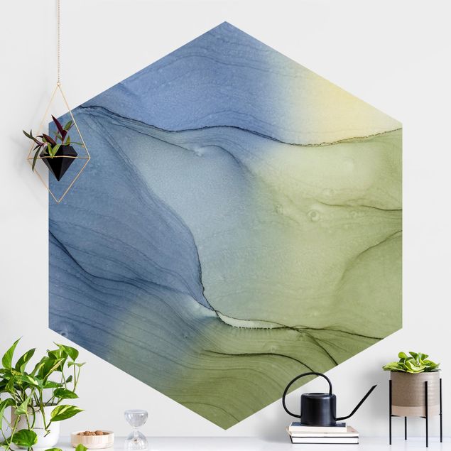 Tapete abstrakt Mélange di grigio bluastro con verde muschio