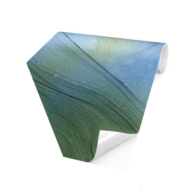 Carta da parati esagonale adesiva con disegni - Mélange di verde muschio con blu