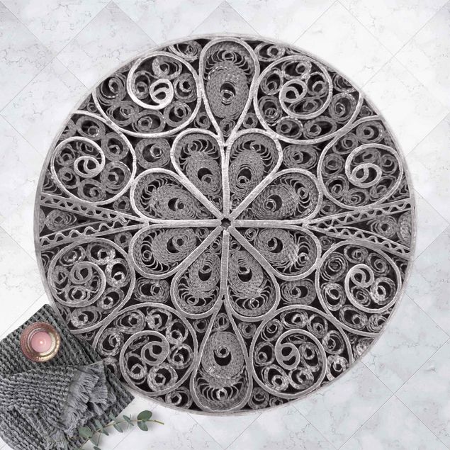 Tappeti per esterni Mandala ornamentale in metallo in argento