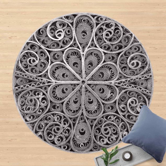 Tappeto per terrazzo esterno Mandala ornamentale in metallo in argento