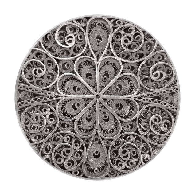 Tappeto in vinile rotondo - Ornamento mandala metallico argentato
