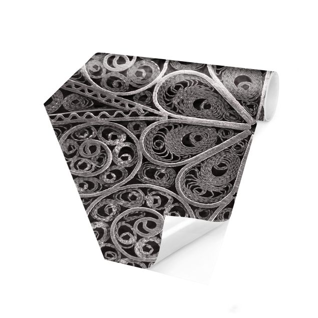Carta da parati esagonale adesiva con disegni - Ornamento mandala metallico argentato