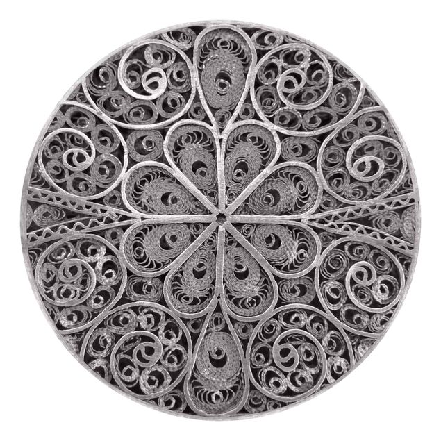Carta da parati rotonda autoadesiva - Metallo ornamenti in argento Mandala