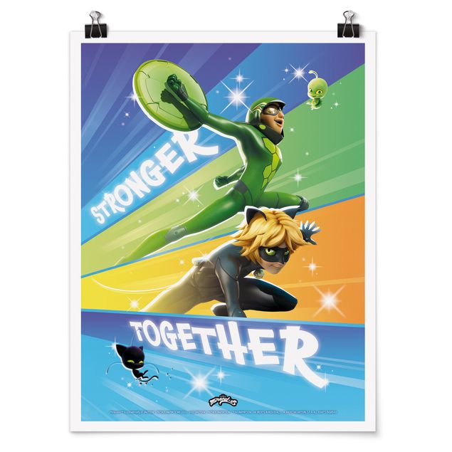 Poster - Miraculous Chat Noir e Carapace Stronger Together - Formato verticale 3:4