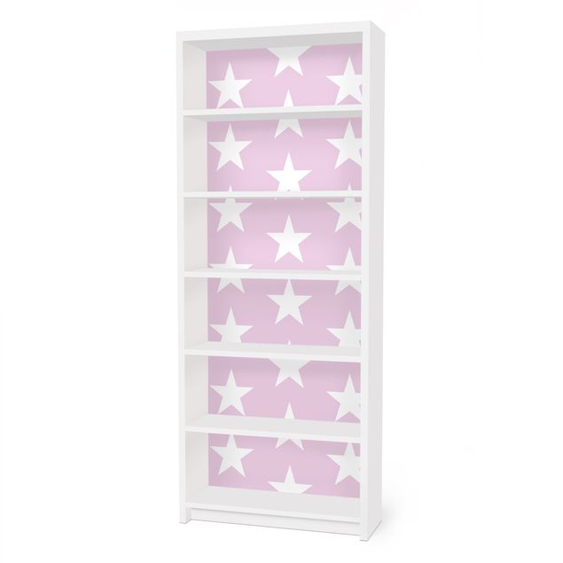 Carta adesiva per mobili IKEA - Billy Libreria - White Stars on Pink