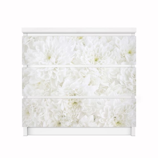 Carta adesiva per mobili IKEA Malm Cassettiera 3xCassetti - Dahlias Flower Sea White